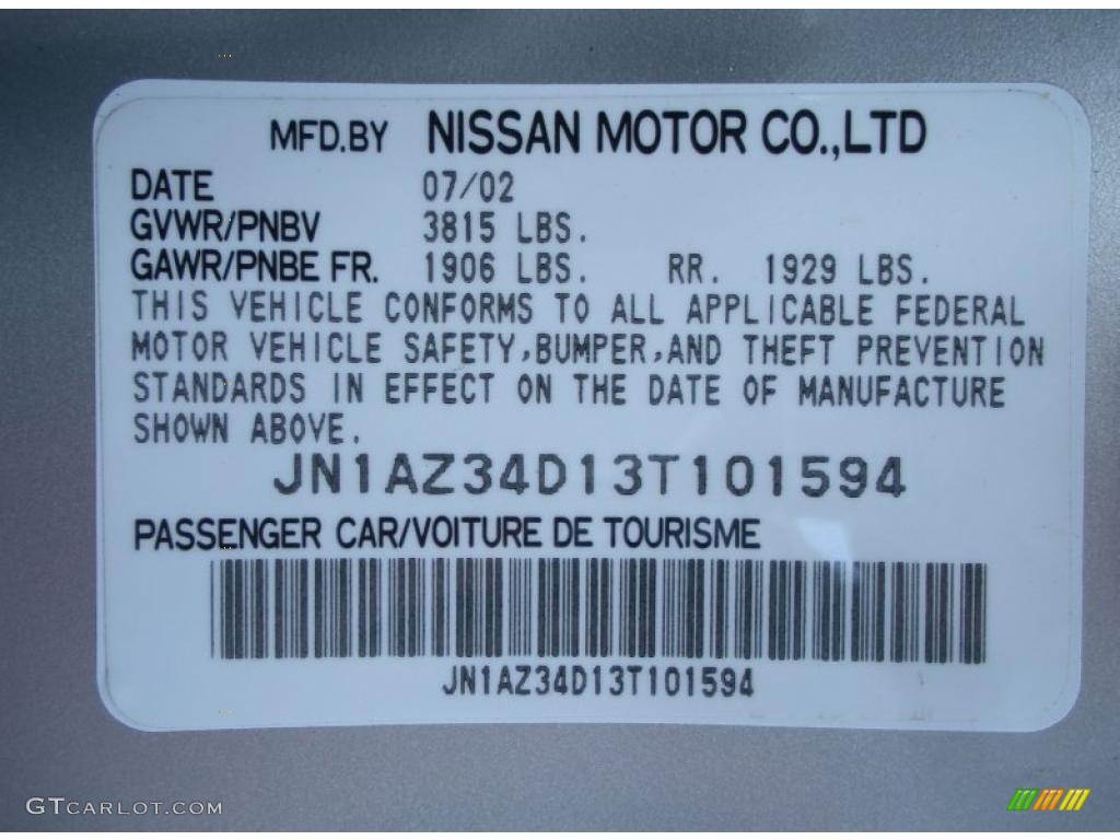 2003 Nissan 350Z Coupe Info Tag Photo #44635958