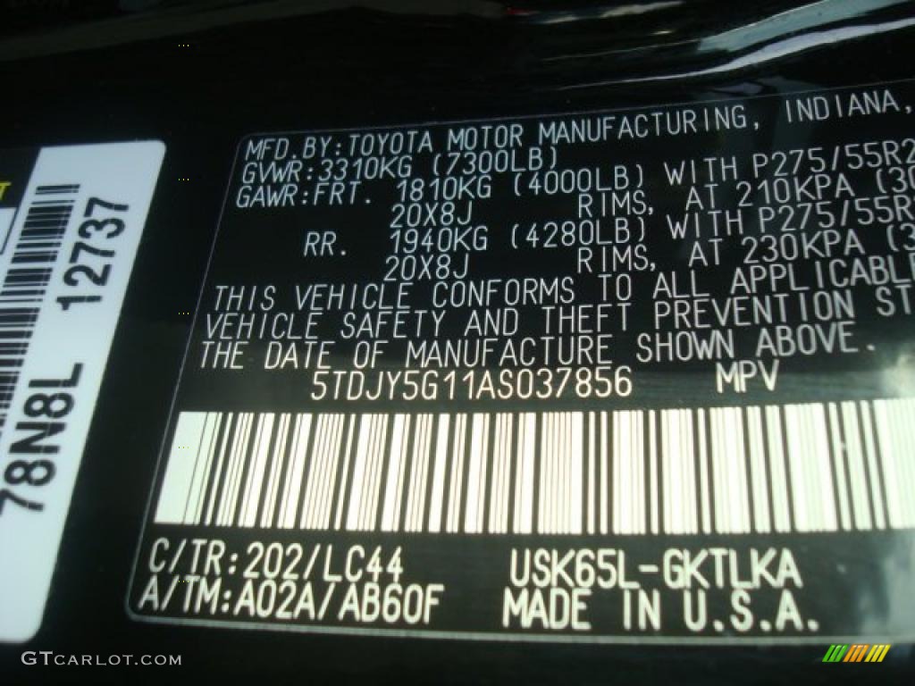 2010 Sequoia Color Code 202 for Black Photo #44658201
