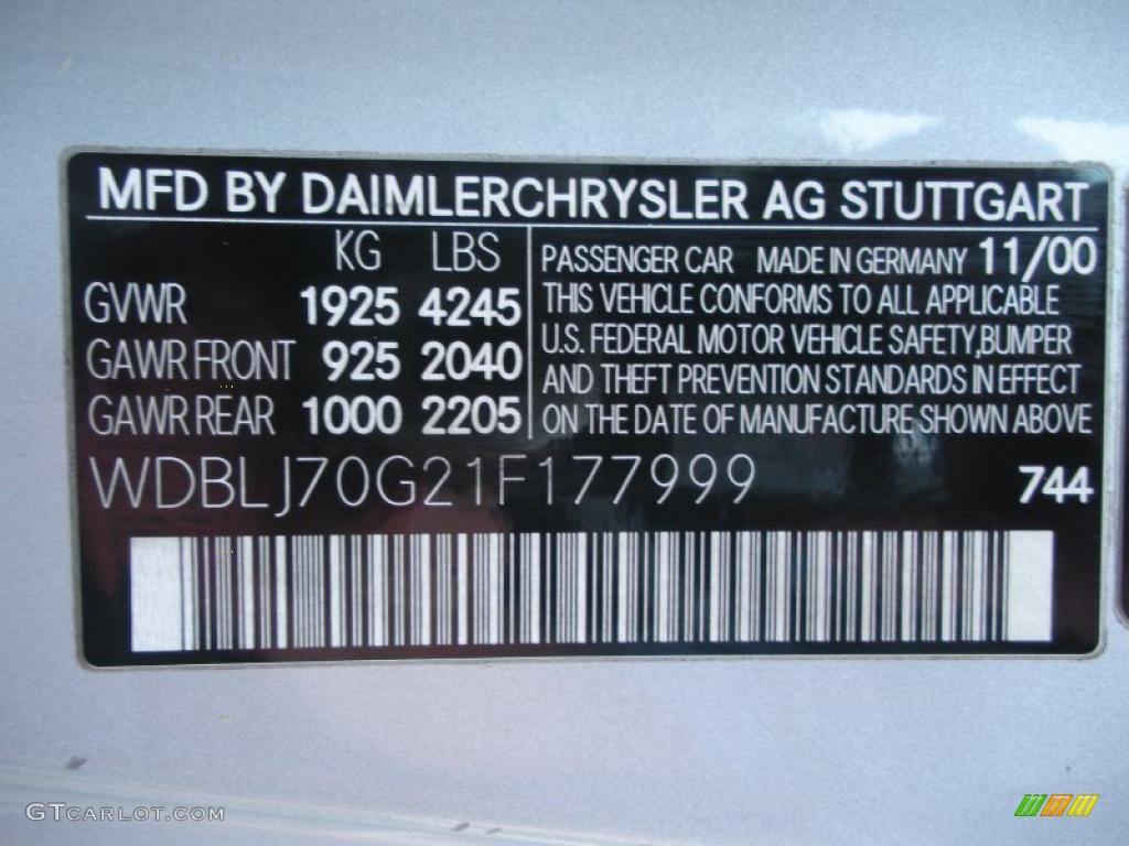 2001 CLK Color Code 744 for Brilliant Silver Metallic Photo #44670799