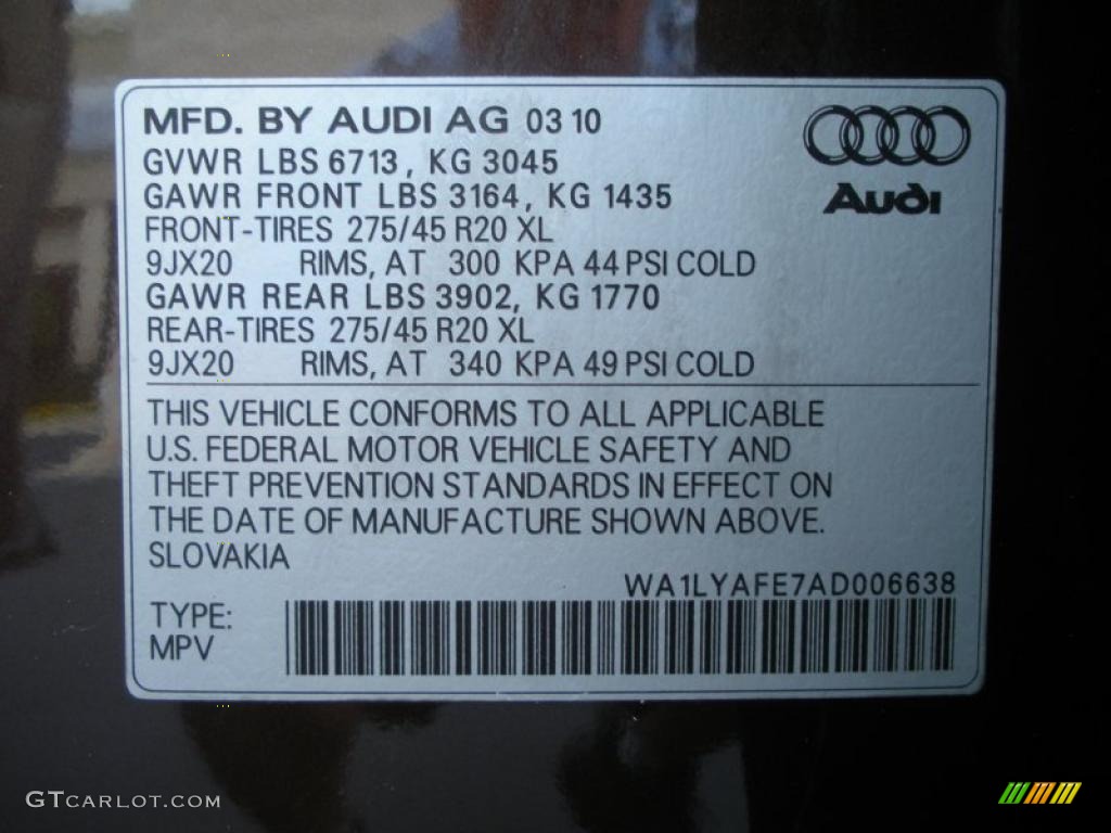 2010 Audi Q7 3.6 Premium quattro Info Tag Photo #44672247