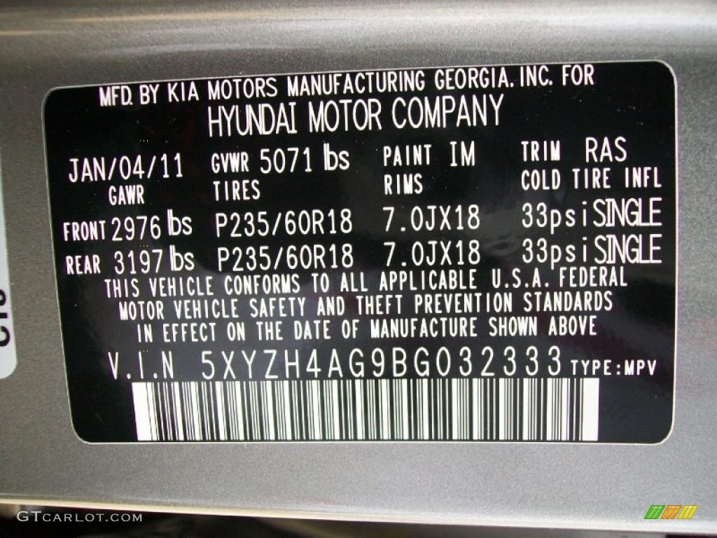 2011 Santa Fe Color Code IM for Mineral Gray Photo #44674299