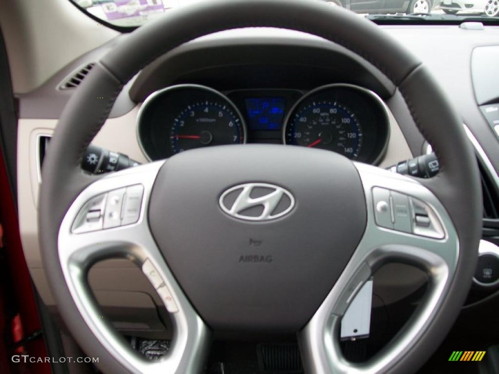 2011 Hyundai Tucson Limited Taupe Steering Wheel Photo #44675959