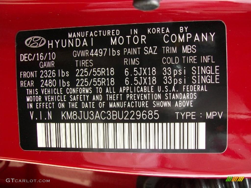 2011 Tucson Color Code SAZ for Garnet Red Photo #44675991