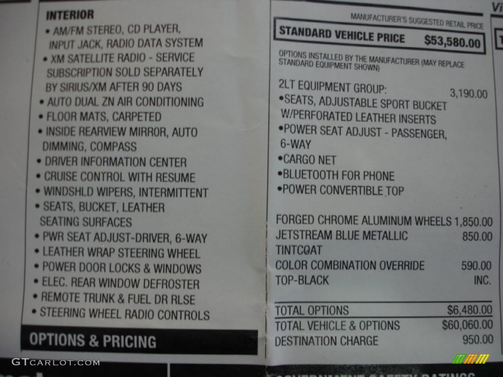 2010 Chevrolet Corvette Convertible Window Sticker Photo #44677791