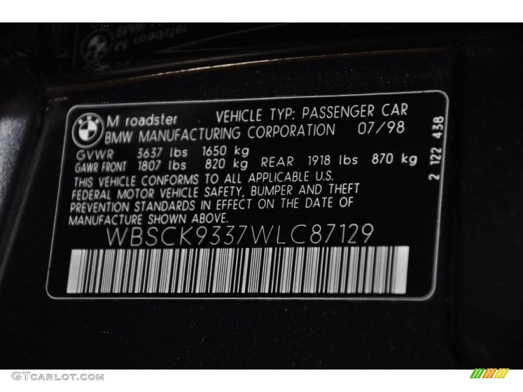 1998 BMW M Roadster Info Tag Photo #44683247