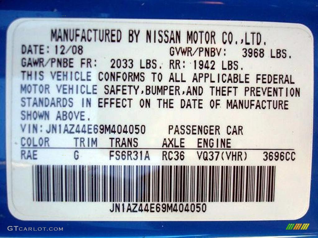 2009 370Z Color Code RAE for Monterey Blue Photo #44706386