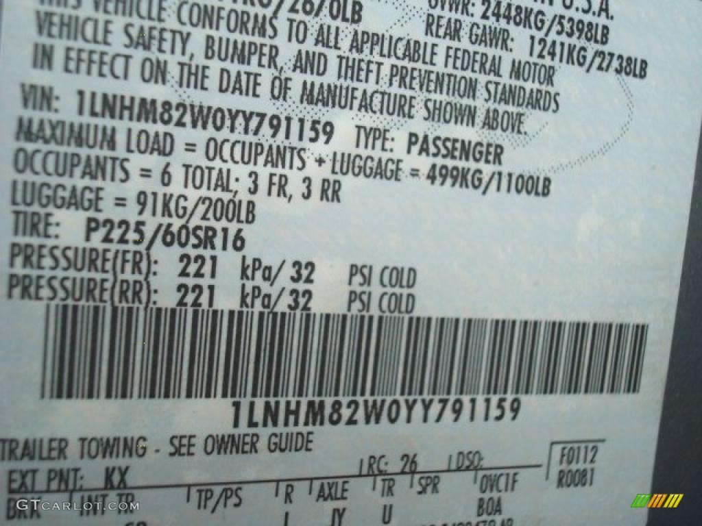 2000 Town Car Color Code KX for Graphite Blue Metallic Photo #44707414