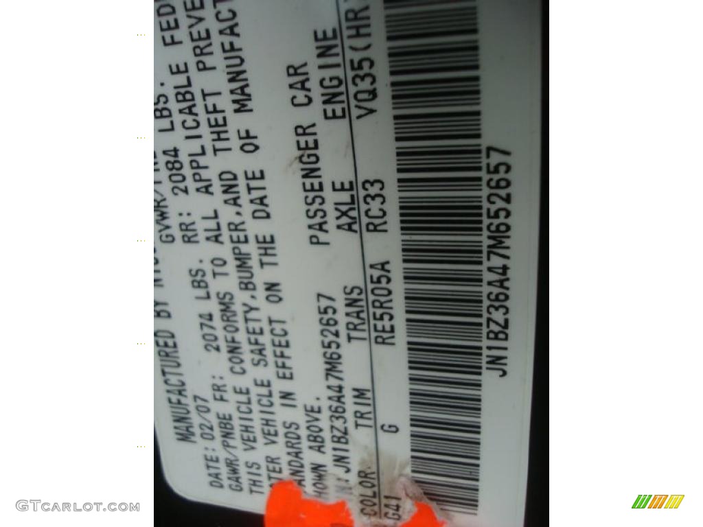 2007 350Z Color Code G41 for Magnetic Black Pearl Photo #44708836