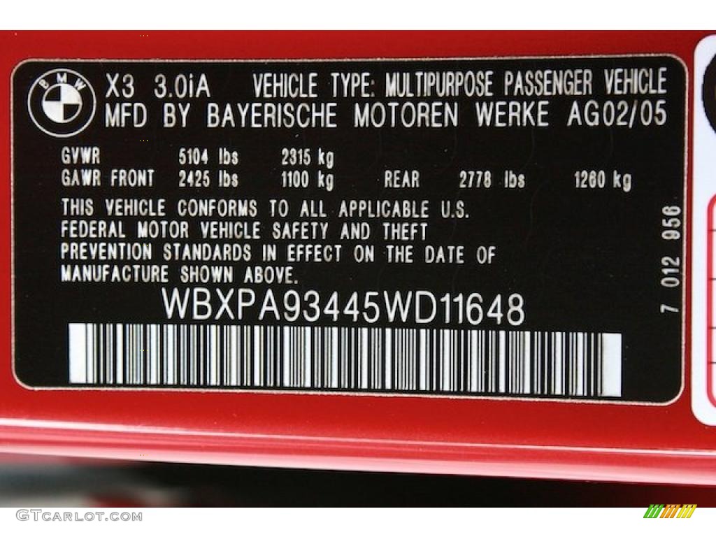 2005 BMW X3 3.0i Info Tag Photo #44714759