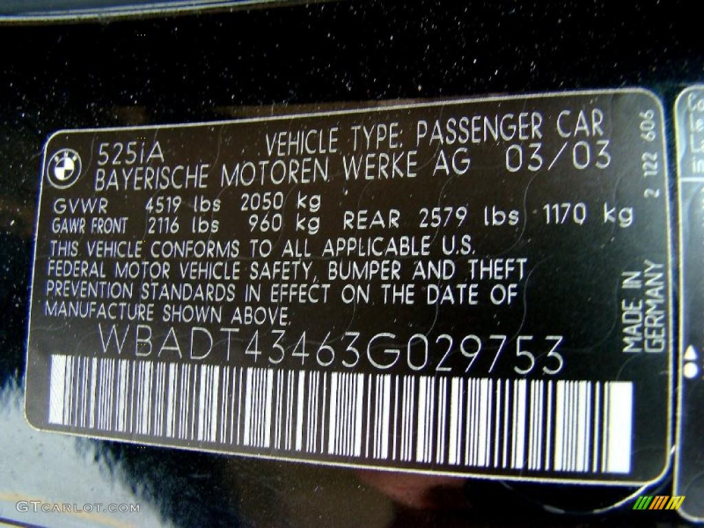 2003 BMW 5 Series 525i Sedan Info Tag Photo #44720500
