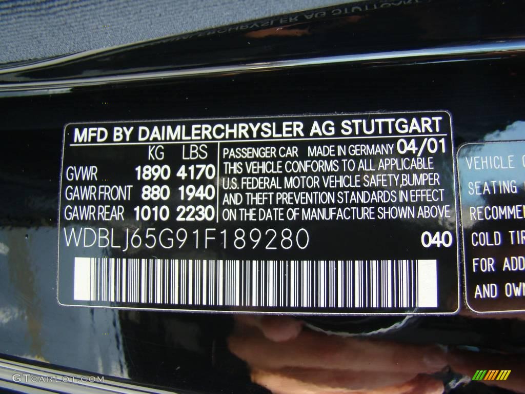 2001 CLK Color Code 040 for Black Photo #44724924