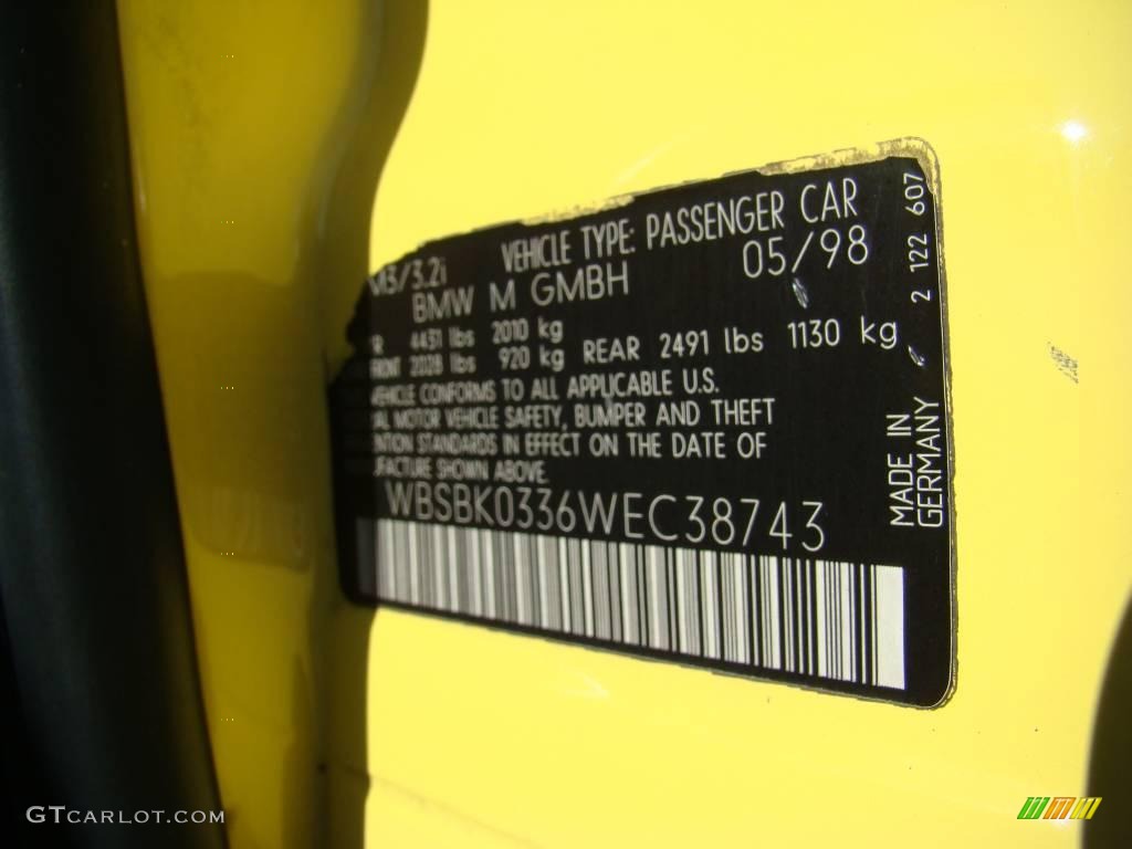 1998 BMW M3 Convertible Info Tag Photo #44730407