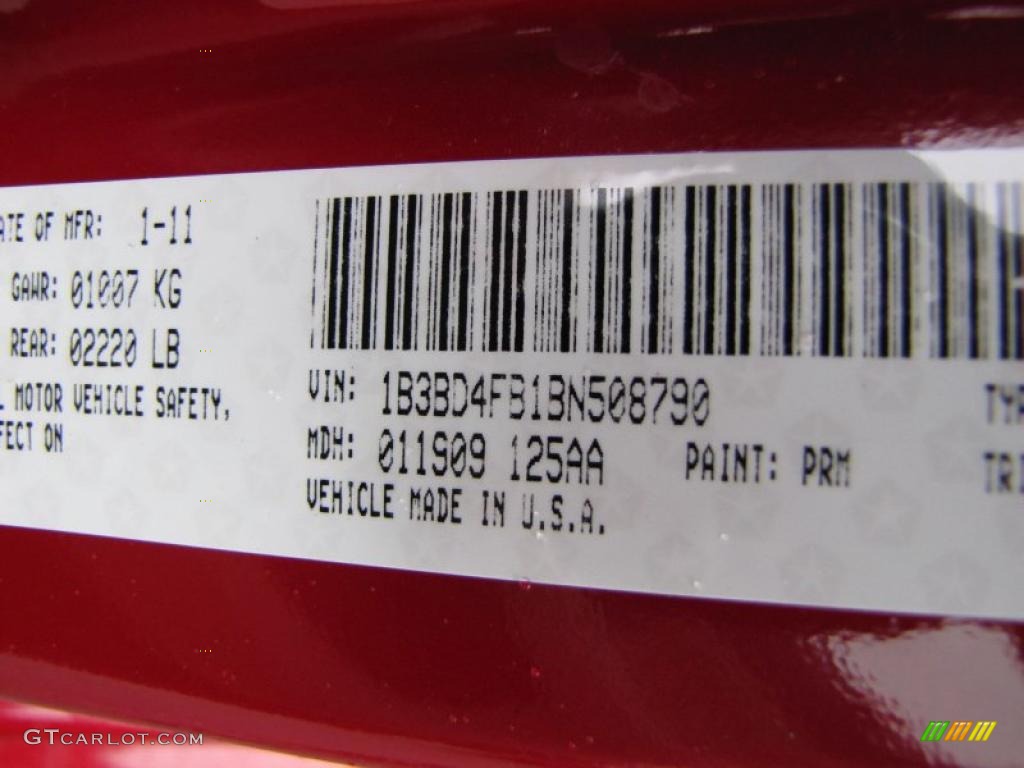 2011 Avenger Color Code PRM for Redline 2 Pearl Photo #44739686