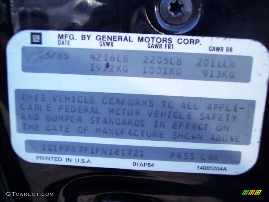 1985 Chevrolet Camaro IROC-Z Info Tag Photo #44741807
