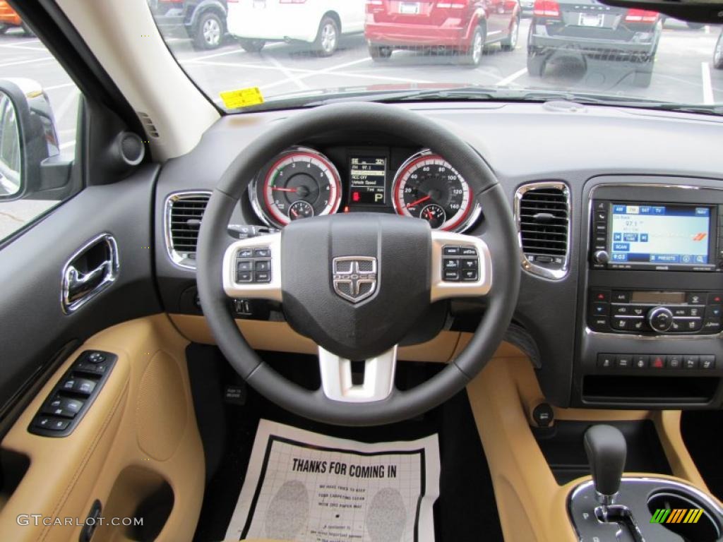 2011 Dodge Durango Citadel 4x4 Black/Tan Steering Wheel Photo #44743491