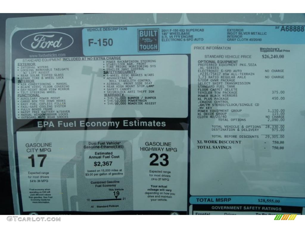 2011 Ford F150 XL SuperCab Window Sticker Photo #44745911