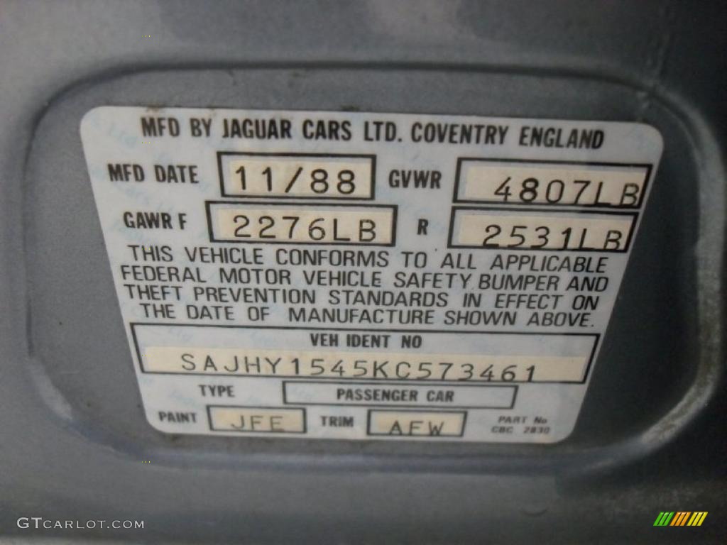1989 Jaguar XJ XJ6 Color Code Photos