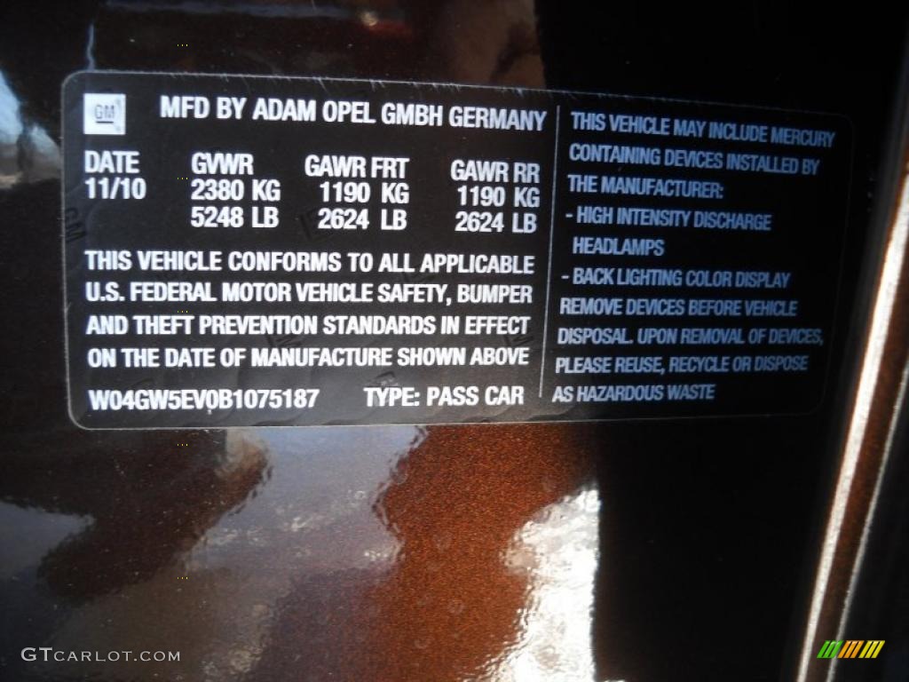 2011 Buick Regal CXL Turbo Info Tag Photo #44760607