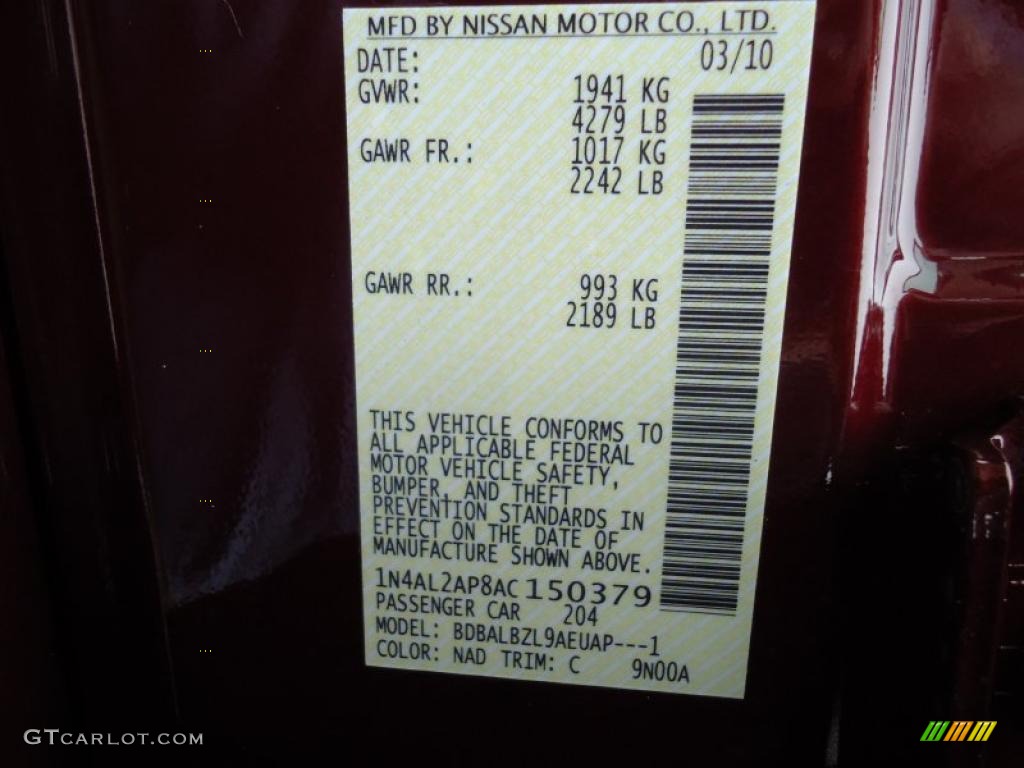 2010 Altima Color Code NAD for Tuscan Sun Red Photo #44770009