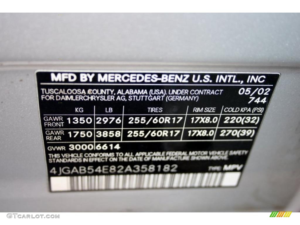 2002 ML 320 4Matic - Brilliant Silver Metallic / Ash photo #89