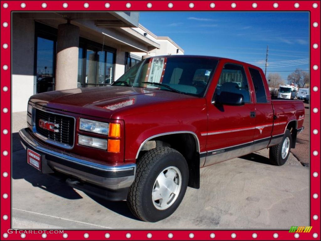 1996 Sierra 1500 SLE Extended Cab 4x4 - Dark Hunt Club Red Metallic / Gray photo #1