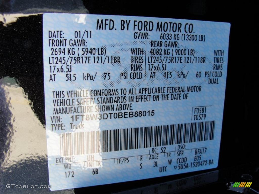 2011 F350 Super Duty Color Code UH for Tuxedo Black Photo #44779390