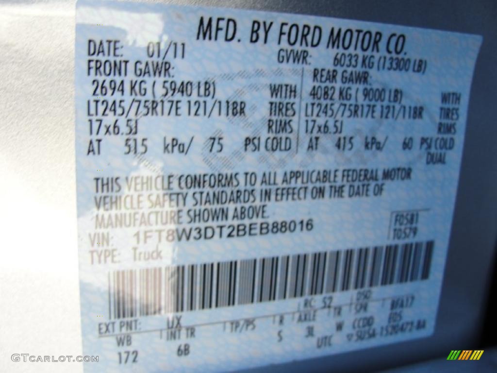 2011 F350 Super Duty Color Code UX for Ingot Silver Metallic Photo #44779818