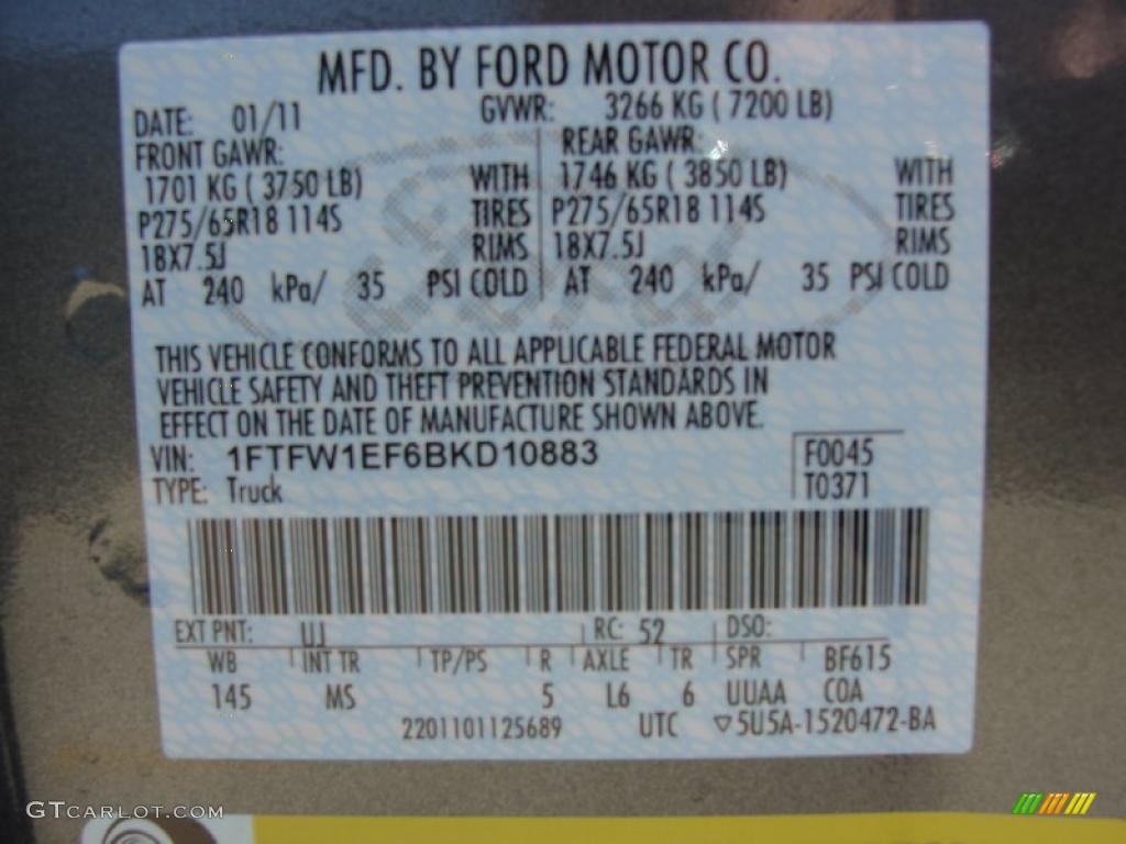 2011 F150 Color Code UJ for Sterling Grey Metallic Photo #44782210