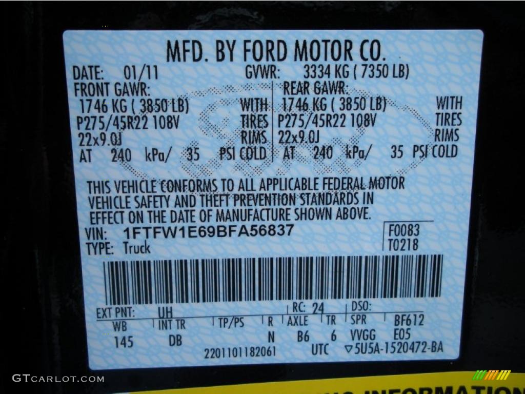 2011 F150 Color Code UH for Tuxedo Black Metallic Photo #44784958