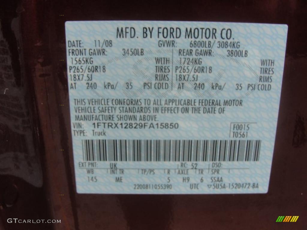 2009 F150 Color Code UK for Royal Red Metallic Photo #44787106