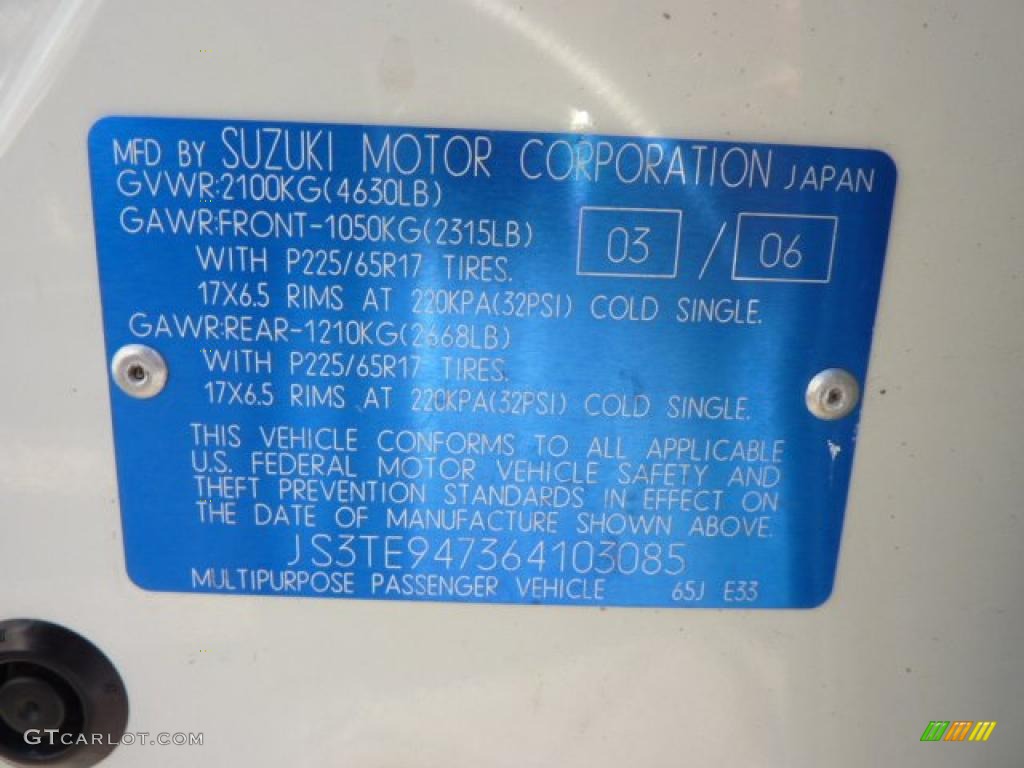 2006 Suzuki Grand Vitara Luxury Info Tag Photo #44792668