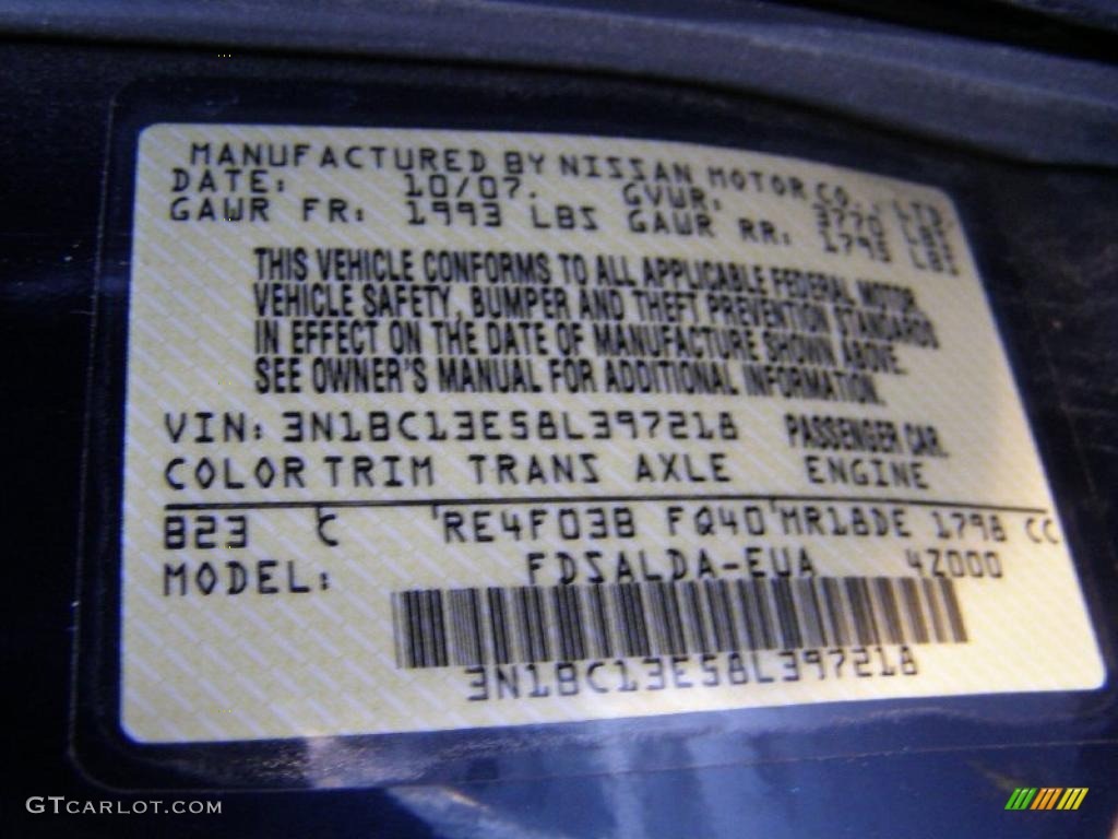 2008 Versa Color Code B23 for Blue Onyx Photo #44798202