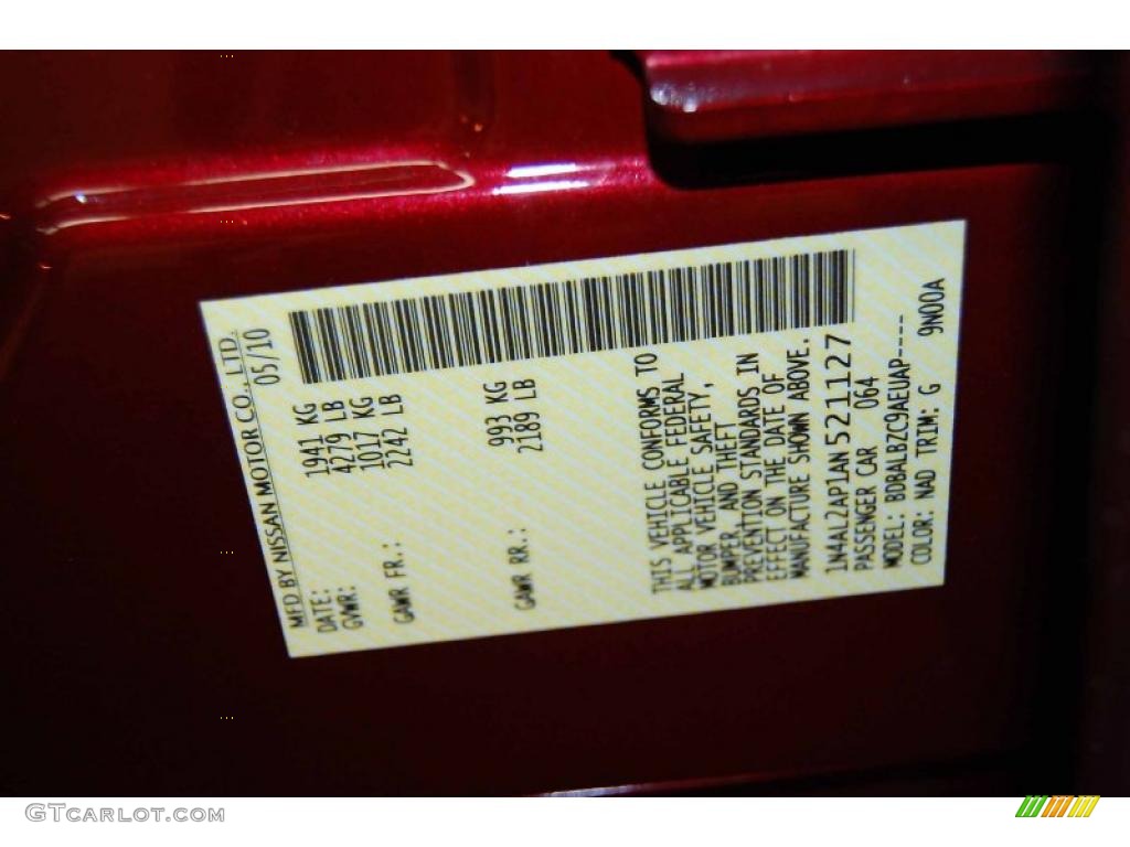 2010 Altima Color Code NAD for Tuscan Sun Red Photo #44798934