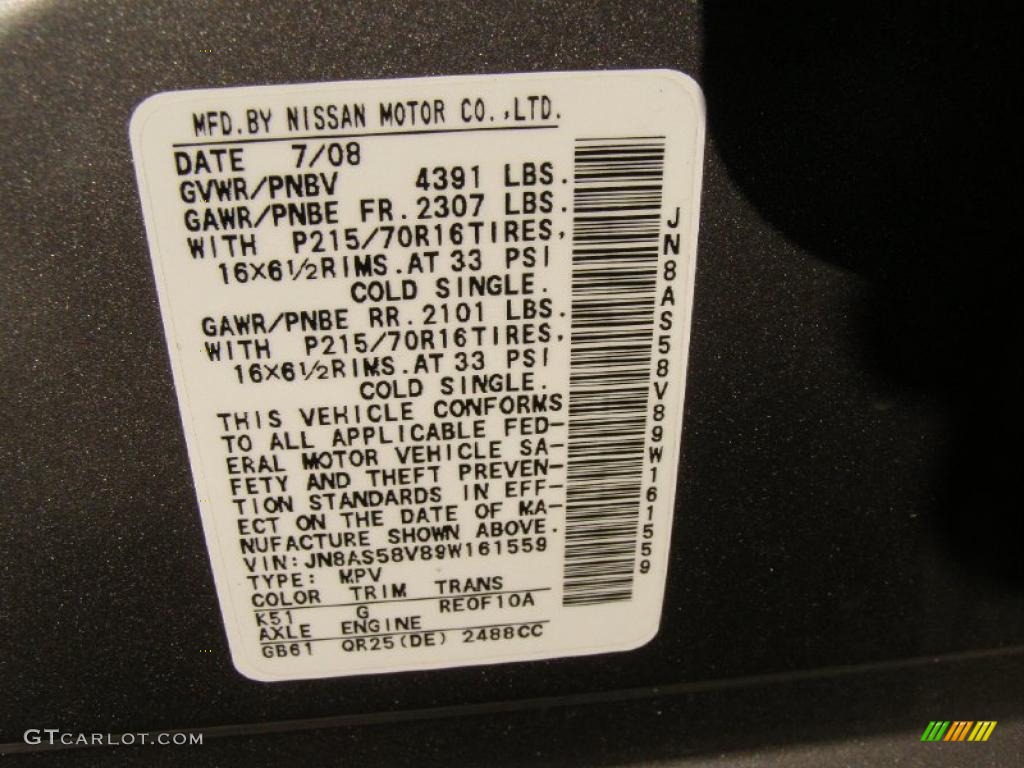 2009 Rogue Color Code K51 for Gotham Gray Photo #44799118