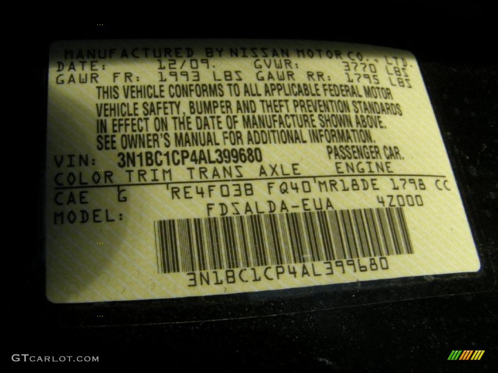 2010 Versa Color Code CAE for Espresso Black Photo #44799494