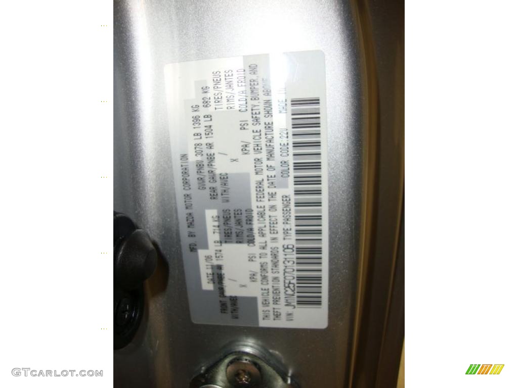 2007 MX-5 Miata Color Code 22V for Sunlight Silver Metallic Photo #44809528