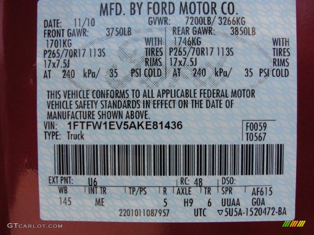 2010 F150 Color Code U6 for Red Candy Metallic Photo #44815473