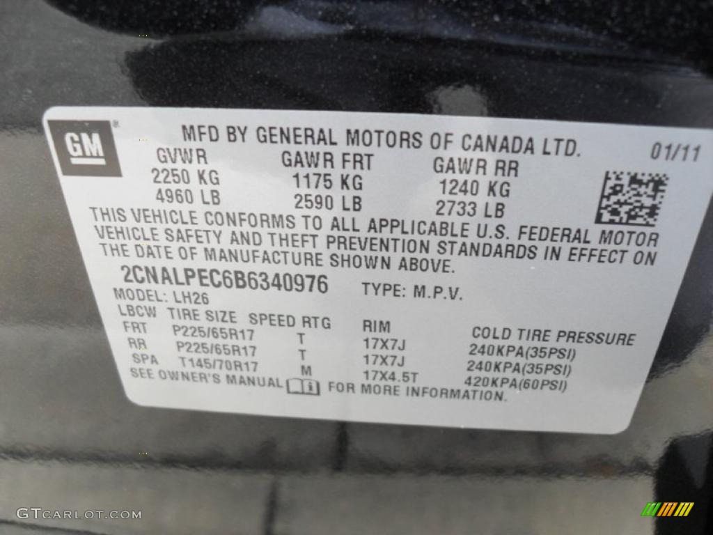 2011 Chevrolet Equinox LT Info Tag Photo #44827280