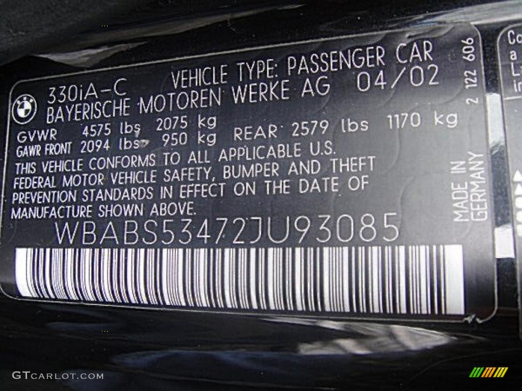 2002 3 Series 330i Convertible - Jet Black / Black photo #27