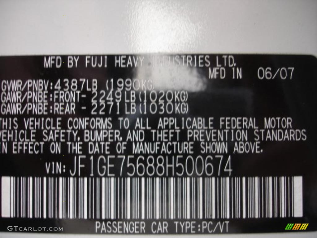 2008 Subaru Impreza WRX Sedan Info Tag Photo #44836420