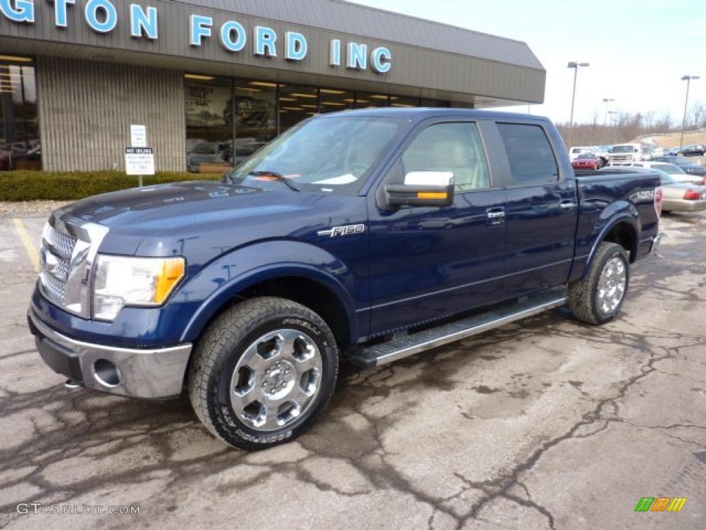 2010 F150 Lariat SuperCrew 4x4 - Dark Blue Pearl Metallic / Tan photo #8