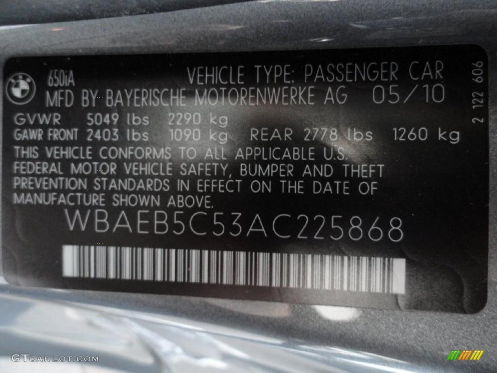 2010 BMW 6 Series 650i Convertible Info Tag Photo #44846100