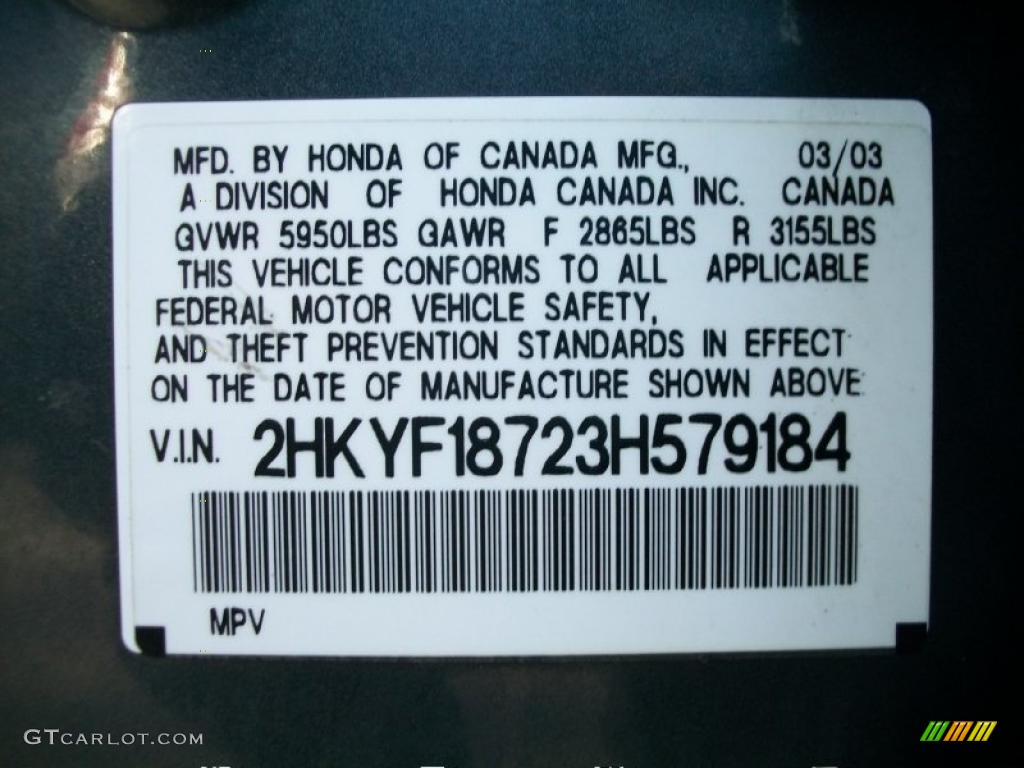 2003 Honda Pilot EX-L 4WD Info Tag Photo #44854017