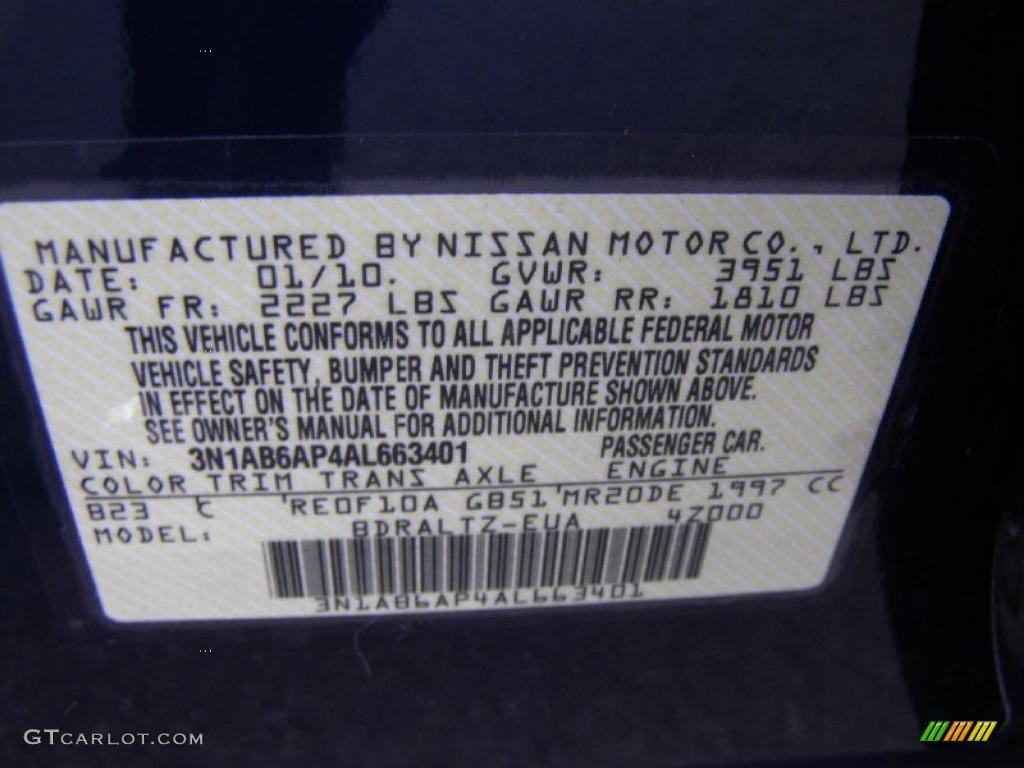 2010 Sentra Color Code B23 for Blue Onyx Metallic Photo #44856538