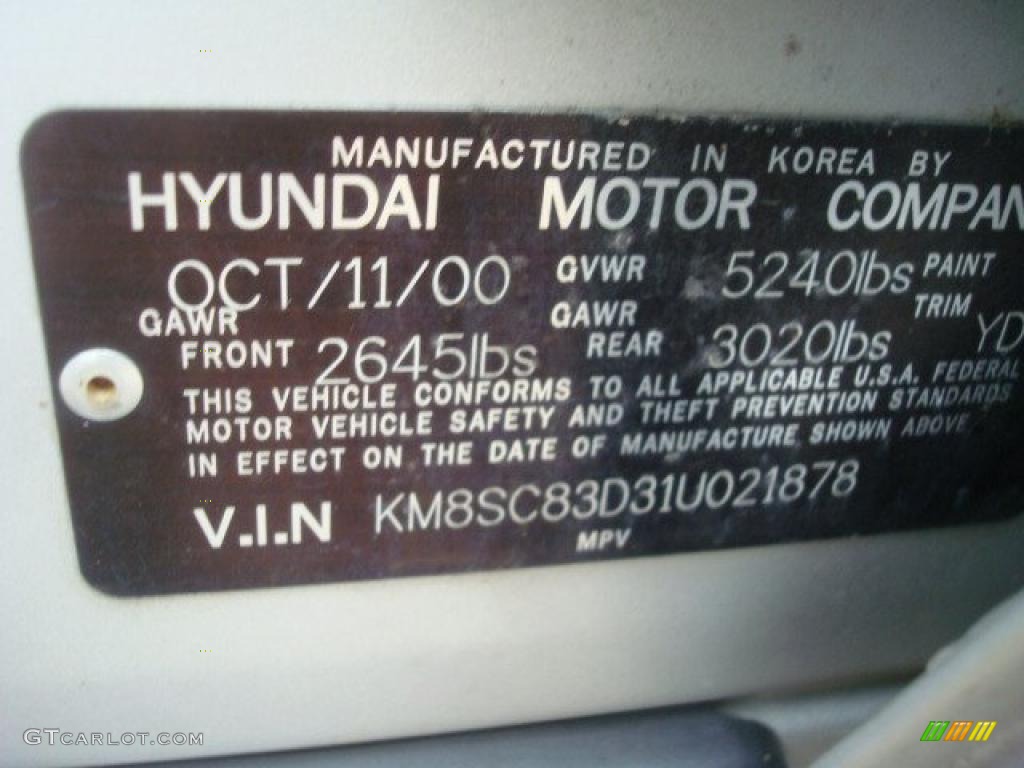 2001 Hyundai Santa Fe GLS V6 4WD Info Tag Photo #44859128