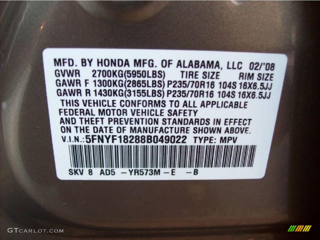 2008 Pilot Value Package 4WD - Mocha Metallic / Saddle photo #25