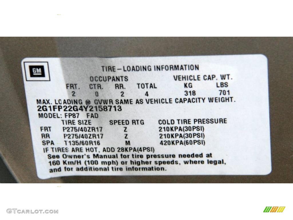 2000 Chevrolet Camaro Z28 SS Coupe Info Tag Photo #44861833