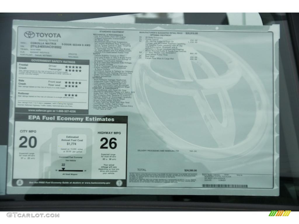 2010 Toyota Matrix S AWD Window Sticker Photo #44874701