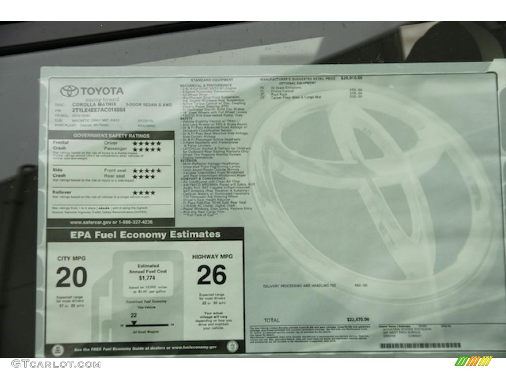 2010 Toyota Matrix S AWD Window Sticker Photo #44874849