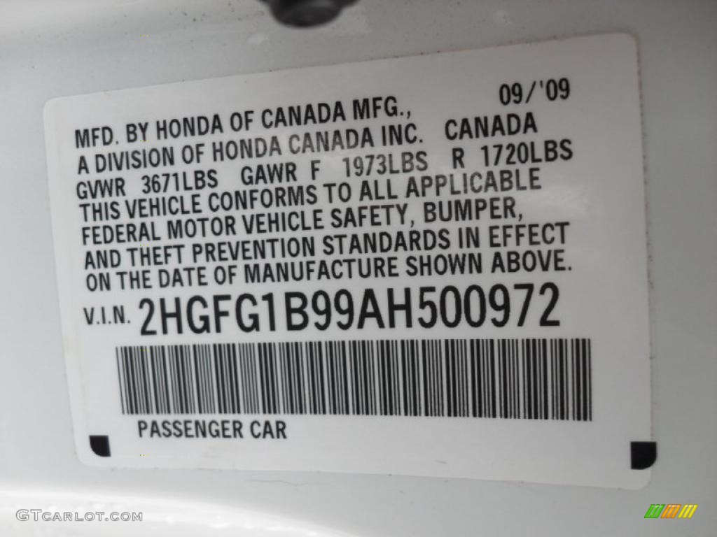 2010 Honda Civic EX-L Coupe Info Tag Photo #44881229